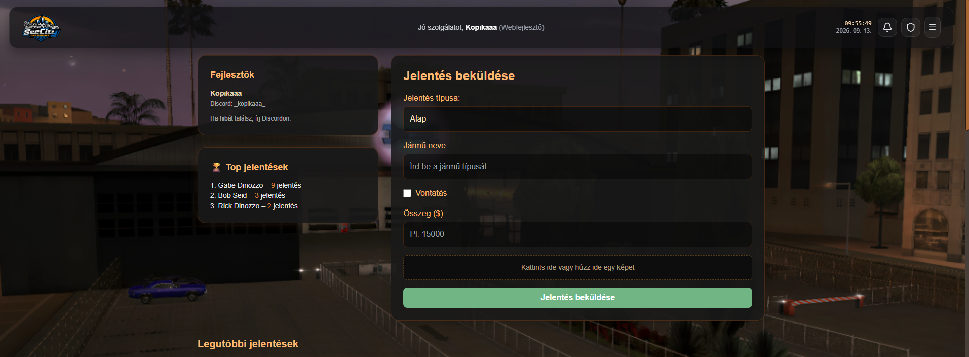 SeeCity Car Service jelentés beküldése